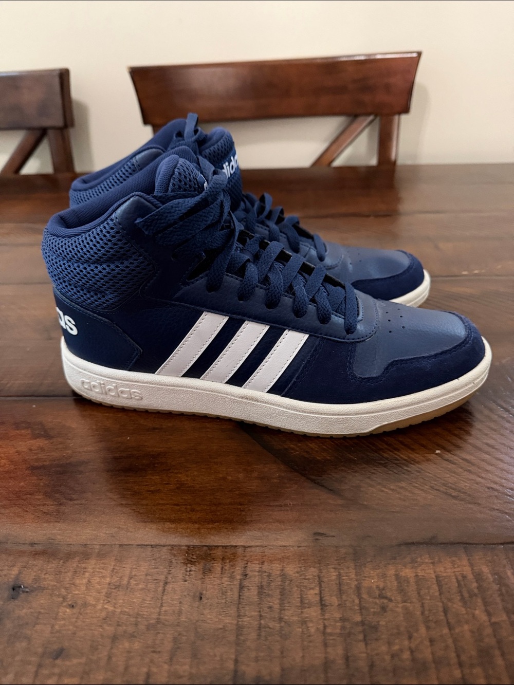 adidas Navy High-Top Sneakers with White Stripes